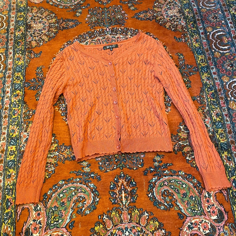 Orange button down knit cardigan sweater